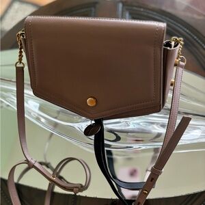 Jimmy Choo Taupe Brown Leather Crossbody Bag with Gold Hardware